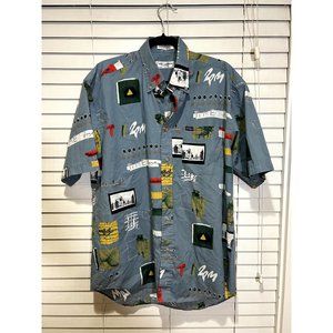 Vintage Ted Lapidus Paris Print‎ Short Sleeve Button Up Shirt - Size L